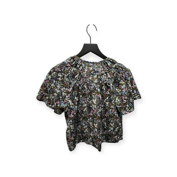 Old Navy Women’s Blue Floral Ruffle Short Sleeve Crew Neck Blouse Top Button 425 - Picture 2 of 6